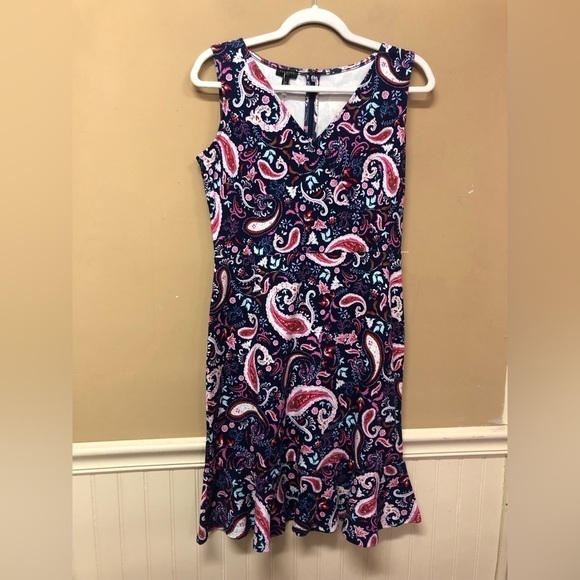 Talbots Blue Paisley Print Sleeveless Peplum Hem Dress Size S Petite NWT - Picture 1 of 6